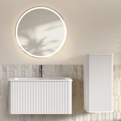 JHY DESIGN Conjunto De Muebles De Baño Con Lavabo Y Espejo Led, Mueble De Baño Suspendido De 80 Cm Con Lavabo, Espejo De Baño Redondo. JHY DESIGN Conjunto De Muebles De Baño Con Lavabo Y Espejo Led, Mueble De Baño Suspendido De 80 Cm Con Lavabo, Espejo De Baño Redondo.