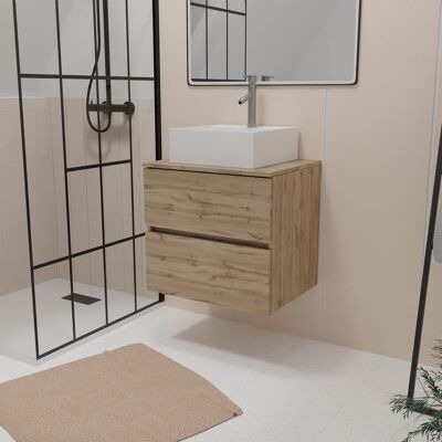 Conjunto de Muebles de Baño Aurlane Madera Natural - Cajones Suaves y Lavabo de Cerámica Conjunto de Muebles de Baño Aurlane Madera Natural - Cajones Suaves y Lavabo de Cerámica