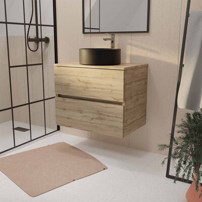 Aurlane - 70 cm Roble - 2 cajones - Lavabo negro - Mueble de baño Aurlane - 70 cm Roble - 2 cajones - Lavabo negro - Mueble de baño