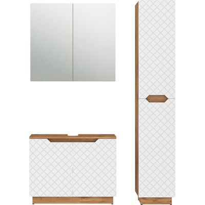 Juego De Muebles De Baño De 3 Piezas Lotta, Roble/blanco Con Estructura De Azulejos, 3 Partes, Vicco Juego De Muebles De Baño De 3 Piezas Lotta, Roble/blanco Con Estructura De Azulejos, 3 Partes, Vicco