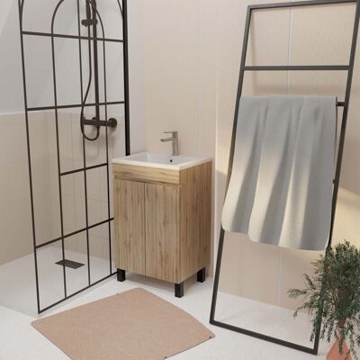 Aurlane - Mueble de Baño Timber 50 cm Roble Natural - Lavabo Cerámica Blanca Aurlane - Mueble de Baño Timber 50 cm Roble Natural - Lavabo Cerámica Blanca