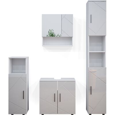 Vicco - Conjunto De Muebles De Baño Irma, Blanco Alto Brillo, 4 Partes, Con Armario Alto Vicco - Conjunto De Muebles De Baño Irma, Blanco Alto Brillo, 4 Partes, Con Armario Alto