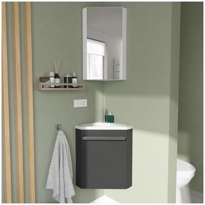 SKINO SKINO - gris antracita - lavabo de resina blanca - Juego de mueble de baño SKINO SKINO - gris antracita - lavabo de resina blanca - Juego de mueble de baño