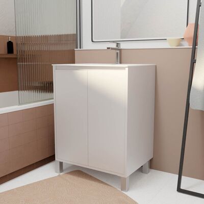 AURLANE - Pack Mueble de Baño 60 cm Blanco Lacado 2 Puertas con Lavabo de Cerámica AURLANE - Pack Mueble de Baño 60 cm Blanco Lacado 2 Puertas con Lavabo de Cerámica