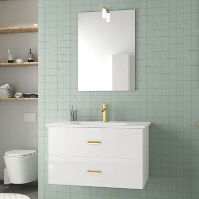 Mueble de baño AURLANE Blanco y Oro - 80cm Lavabo y Espejo Mueble de baño AURLANE Blanco y Oro - 80cm Lavabo y Espejo