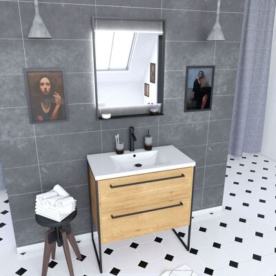 Aurlane - Pack Mueble De Baño 80cm Con Patas, 2 Cajones - Lavabo Blanca + Espejo Led Aurlane - Pack Mueble De Baño 80cm Con Patas, 2 Cajones - Lavabo Blanca + Espejo Led