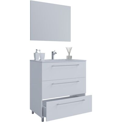 Ebuy24 - Vcm 3 Piezas Lavabo Lavabo Gabinete Inferior Ancho 80 Cm Muebles De Baño Conjunto De Pie Con Tres Cajones Espejo Badinos (blanco) Ebuy24 - Vcm 3 Piezas Lavabo Lavabo Gabinete Inferior Ancho 80 Cm Muebles De Baño Conjunto De Pie Con Tres Cajones Espejo Badinos (blanco)