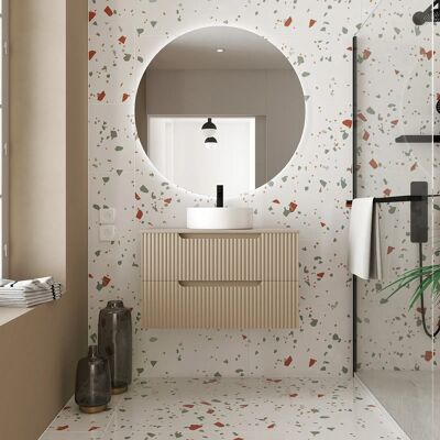 Aurlane Mueble de Baño 80cm Marrón Glacé - Cajones Ondulados - Lavabo Redondo Ø36cm Aurlane Mueble de Baño 80cm Marrón Glacé - Cajones Ondulados - Lavabo Redondo Ø36cm