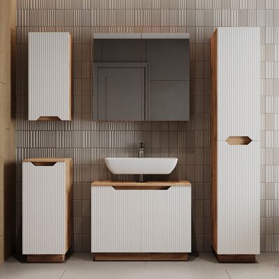 Juego De Muebles De Baño Lotta, Roble/rayas Blancas, 5 Partes, Vicco Juego De Muebles De Baño Lotta, Roble/rayas Blancas, 5 Partes, Vicco