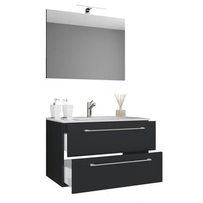 Conjunto de Muebles de Baño VCM Negro - 60cm, 2 Cajones, Espejo Conjunto de Muebles de Baño VCM Negro - 60cm, 2 Cajones, Espejo