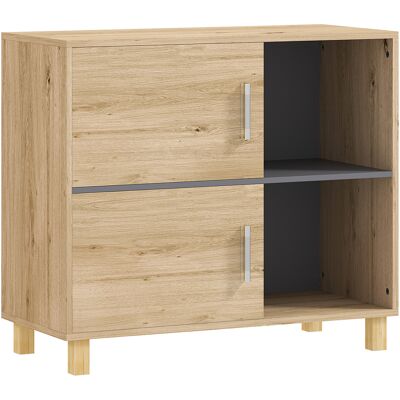 JHY DESIGN Mueble De Baño, Con Compartimentos Abiertos Y Armario, Dimensiones 80 X 35 X 70 Cm, Madera Natural. JHY DESIGN Mueble De Baño, Con Compartimentos Abiertos Y Armario, Dimensiones 80 X 35 X 70 Cm, Madera Natural.