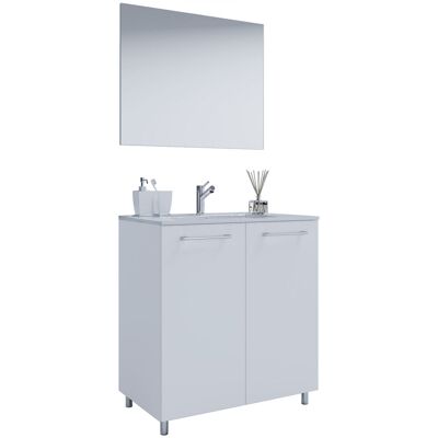 Conjunto de baño blanco VCM de 80cm - Lavabo, Espejo, Mueble Conjunto de baño blanco VCM de 80cm - Lavabo, Espejo, Mueble