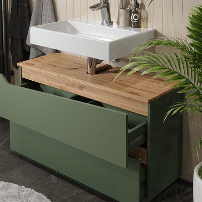 Mueble Bajo Lavabo Marelle, Verde/roble Artesanal, 100 X 57.5 Cm Con 2 Cajones, Vicco Mueble Bajo Lavabo Marelle, Verde/roble Artesanal, 100 X 57.5 Cm Con 2 Cajones, Vicco