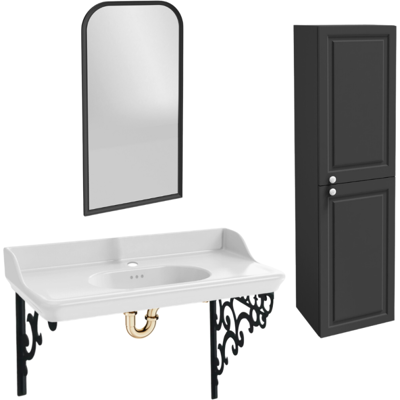 Jacob Delafon - Pack Lavabo Suspendido Cléo 1889 + Columna Derecha + Espejo + Sifón Dorado Jacob Delafon - Pack Lavabo Suspendido Cléo 1889 + Columna Derecha + Espejo + Sifón Dorado