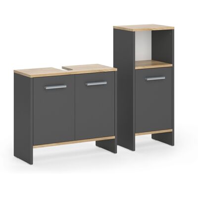 Conjunto De Muebles De Baño Karli, Antracita/roble Dorado, 2 Partes, Vicco Conjunto De Muebles De Baño Karli, Antracita/roble Dorado, 2 Partes, Vicco