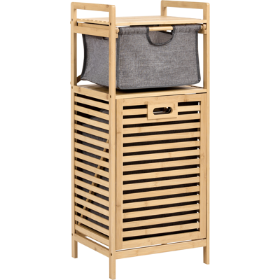BELIANI Armario De Baño De Bambú Puerta Abatible Con Cesta Estante Marrón Claro 95 Cm Cutervo BELIANI Armario De Baño De Bambú Puerta Abatible Con Cesta Estante Marrón Claro 95 Cm Cutervo