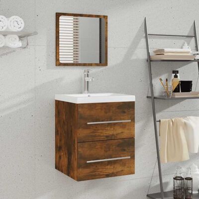 Armario de baño vidaXL Roble Ahumado Espejo Mueble Lavabo - Baño Armario de baño vidaXL Roble Ahumado Espejo Mueble Lavabo - Baño