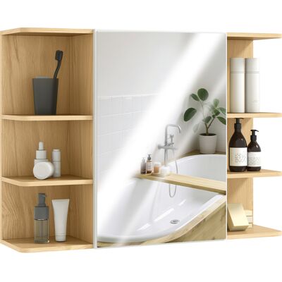 JHY DESIGN Armario De Baño Mural Con Espejo, Puerta Y Estantes Abiertos, 80 X 20 X 59 Cm, Natural JHY DESIGN Armario De Baño Mural Con Espejo, Puerta Y Estantes Abiertos, 80 X 20 X 59 Cm, Natural