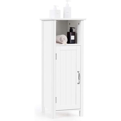 Armario De Baño Suelo Con Estantes Y Puerta Mueble De Baño De Madera Gabinete Para Dormitorio Pasillo Blanco - Costway Armario De Baño Suelo Con Estantes Y Puerta Mueble De Baño De Madera Gabinete Para Dormitorio Pasillo Blanco - Costway