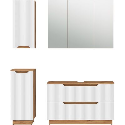 Conjunto De Muebles De Baño Lotta, Roble/rayas Blancas, 4 Partes, Vicco Conjunto De Muebles De Baño Lotta, Roble/rayas Blancas, 4 Partes, Vicco