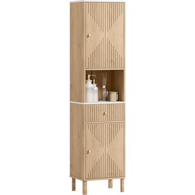JHY DESIGN Mueble De Baño Con Cajón, 2 Armarios Y Estantes Ajustables, Estante Efecto Mármol, 41,5 X 30 X 168 Cm, Roble. JHY DESIGN Mueble De Baño Con Cajón, 2 Armarios Y Estantes Ajustables, Estante Efecto Mármol, 41,5 X 30 X 168 Cm, Roble.