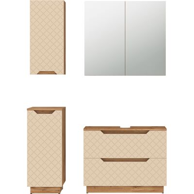 Conjunto De Muebles De Baño Lotta, Roble/cachemira Con Estructura De Azulejos, 4 Partes, Vicco Conjunto De Muebles De Baño Lotta, Roble/cachemira Con Estructura De Azulejos, 4 Partes, Vicco