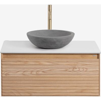 Conjunto De Mueble De Baño Suspendido 80x50 Cm En Madera De Fresno Tedrik Sklum Conjunto De Mueble De Baño Suspendido 80x50 Cm En Madera De Fresno Tedrik Sklum