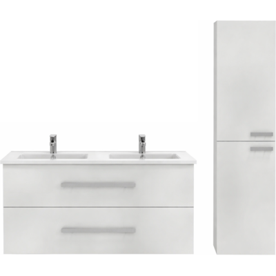 Jacob Delafon Ola Up Mueble de lavabo doble y columna de baño - Blanco Jacob Delafon Ola Up Mueble de lavabo doble y columna de baño - Blanco