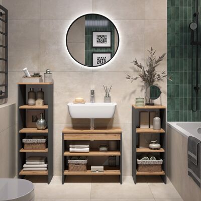Conjunto De Muebles De Baño Karli, Antracita/roble Dorado, 3 Partes, Vicco Conjunto De Muebles De Baño Karli, Antracita/roble Dorado, 3 Partes, Vicco