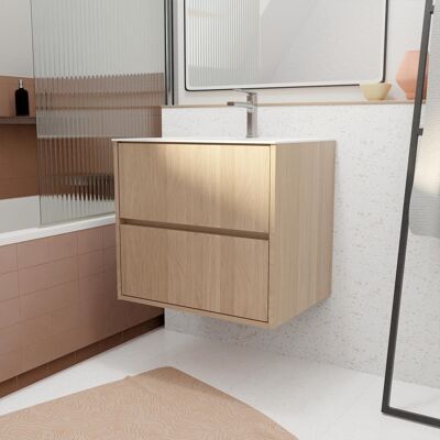 AURLANE Roble Claro 2 Cajones Juego de Baño - Muebles de Baño AURLANE Roble Claro 2 Cajones Juego de Baño - Muebles de Baño