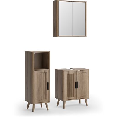 Conjunto De Muebles De Baño Skara, Roble, 3 Piezas, Con Armario Midi, Vicco Conjunto De Muebles De Baño Skara, Roble, 3 Piezas, Con Armario Midi, Vicco