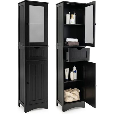 Costway Armario Alto De Baño Con 2 Puertas Y 1 Cajón, Armario Independiente Con Estantes Ajustables Y Puerta De Vidrio Esmerilado, Mueble Columna De Baño Para Sala De Estar Dormitorio Cocina (negro) Costway Armario Alto De Baño Con 2 Puertas Y 1 Cajón, Armario Independiente Con Estantes Ajustables Y Puerta De Vidrio Esmerilado, Mueble Columna De Baño Para Sala De Estar Dormitorio Cocina (negro)