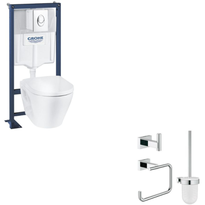 Pack Inodoro Suspendido Sin Borde Cerámico Solido +un Complemento De Baño De Alta Gama Essentials Cube - Grohe Pack Inodoro Suspendido Sin Borde Cerámico Solido +un Complemento De Baño De Alta Gama Essentials Cube - Grohe