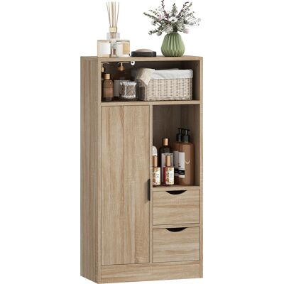 JHY DESIGN Mueble De Baño Que Ahorra Espacio Con 2 Cajones, Estantes Y Armario, 50 X 25 X 100 Cm, Madera Natural. JHY DESIGN Mueble De Baño Que Ahorra Espacio Con 2 Cajones, Estantes Y Armario, 50 X 25 X 100 Cm, Madera Natural.