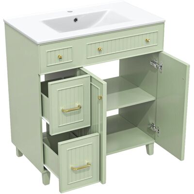 OEM Mueble De Baño Multifuncional Con Lavabo De Cerámica, Fabricado En Mdf Resistente, Color Verde Cqy. OEM Mueble De Baño Multifuncional Con Lavabo De Cerámica, Fabricado En Mdf Resistente, Color Verde Cqy.