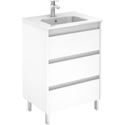 Conjunto Mueble De Baño De 3 Cajones Sansa - Royo Color: Blanco Brillo - Opciones: Mueble + Lavabo - Medidas: 60 Cm Conjunto Mueble De Baño De 3 Cajones Sansa - Royo Color: Blanco Brillo - Opciones: Mueble + Lavabo - Medidas: 60 Cm