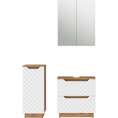 Conjunto De Muebles De Baño De 3 Piezas Lotta, Roble/blanco Con Estructura De Azulejos, 3 Partes, Vicco Conjunto De Muebles De Baño De 3 Piezas Lotta, Roble/blanco Con Estructura De Azulejos, 3 Partes, Vicco