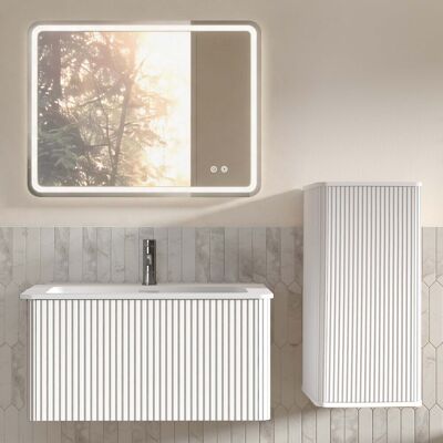 JHY DESIGN Conjunto De Muebles De Baño Con Lavabo Y Espejo Led, Mueble De Baño Suspendido De 60 Cm Con Lavabo, Espejo Cuadrado, Conjunto De Muebles De Baño Con Armario Lateral, Blanco JHY DESIGN Conjunto De Muebles De Baño Con Lavabo Y Espejo Led, Mueble De Baño Suspendido De 60 Cm Con Lavabo, Espejo Cuadrado, Conjunto De Muebles De Baño Con Armario Lateral, Blanco