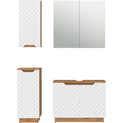 Conjunto De Muebles De Baño Lotta, Roble/blanco Con Estructura De Azulejos, 4 Partes, Vicco Conjunto De Muebles De Baño Lotta, Roble/blanco Con Estructura De Azulejos, 4 Partes, Vicco