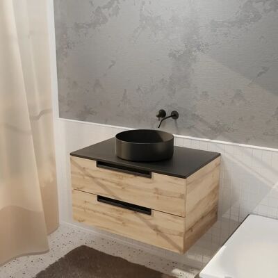Aurlane - Mueble de Baño Vintage Modern En Roble 80cm - Lavabo de Cerámica Negra Aurlane - Mueble de Baño Vintage Modern En Roble 80cm - Lavabo de Cerámica Negra