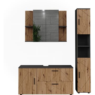 Conjunto De Muebles De Baño Irma, Antracita/roble Artesanal, 3 Partes, Vicco Conjunto De Muebles De Baño Irma, Antracita/roble Artesanal, 3 Partes, Vicco