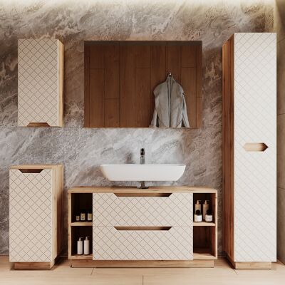 Juego De Muebles De Baño Lotta, Roble/cachemira Con Estructura De Azulejos, 5 Partes, Vicco Juego De Muebles De Baño Lotta, Roble/cachemira Con Estructura De Azulejos, 5 Partes, Vicco