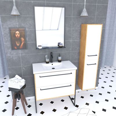 AURLANE Conjunto De Baño 80cm + Lavabo Blanco 80x50 + Cajones + Espejo + Columna AURLANE Conjunto De Baño 80cm + Lavabo Blanco 80x50 + Cajones + Espejo + Columna