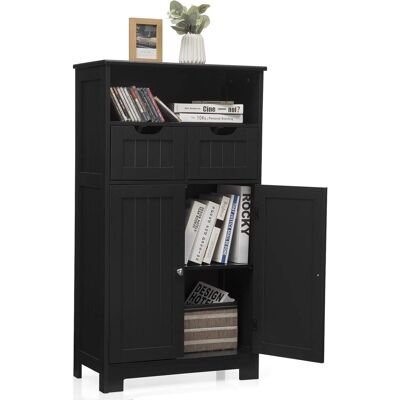 Costway Mueble De Baño Armario De Suelo Auxiliar Con Estantes, Puerta Y Cajones Aparador De Almacenaje (negro) Costway Mueble De Baño Armario De Suelo Auxiliar Con Estantes, Puerta Y Cajones Aparador De Almacenaje (negro)