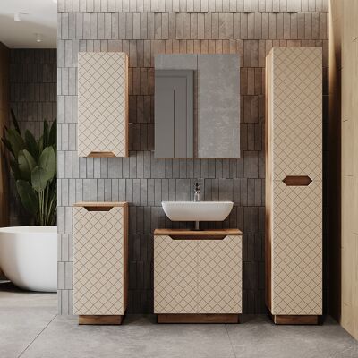 Juego De Muebles De Baño Lotta, Roble/cachemira Con Estructura De Azulejos, 5 Partes, Vicco Juego De Muebles De Baño Lotta, Roble/cachemira Con Estructura De Azulejos, 5 Partes, Vicco