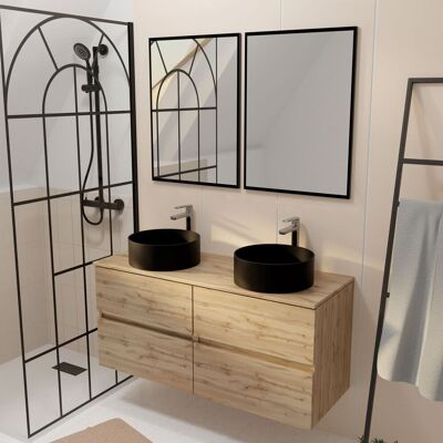 Aurlane Mueble de Baño 120cm Roble, Lavabos Negros Ø36cm, 2 Espejos Aurlane Mueble de Baño 120cm Roble, Lavabos Negros Ø36cm, 2 Espejos