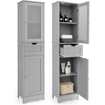 Costway Armario Alto De Baño Con 2 Puertas Y 1 Cajón, Armario Independiente Con Estantes Ajustables Y Puerta De Vidrio Esmerilado, Mueble Columna De Baño Para Sala De Estar Dormitorio Cocina (gris) Costway Armario Alto De Baño Con 2 Puertas Y 1 Cajón, Armario Independiente Con Estantes Ajustables Y Puerta De Vidrio Esmerilado, Mueble Columna De Baño Para Sala De Estar Dormitorio Cocina (gris)
