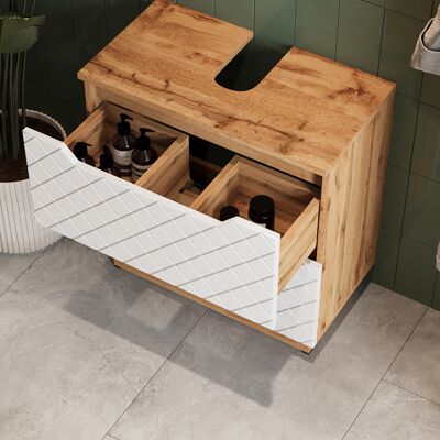 Mueble Bajo Lavabo Lotta, Roble/blanco Con Estructura De Azulejos, 59.8 X 62.5 Cm Con 2 Cajones, Vicco Mueble Bajo Lavabo Lotta, Roble/blanco Con Estructura De Azulejos, 59.8 X 62.5 Cm Con 2 Cajones, Vicco