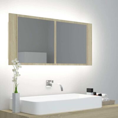 Armario espejo de baño LED roble Sonoma vidaXL - Mueble baño Armario espejo de baño LED roble Sonoma vidaXL - Mueble baño