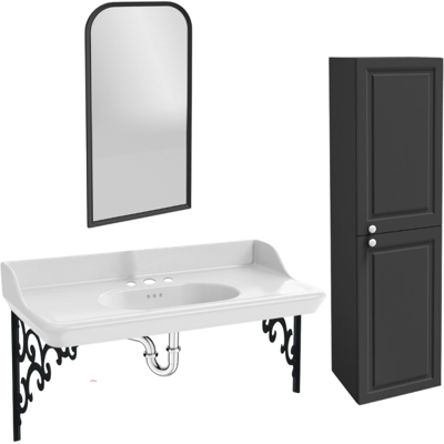 Jacob Delafon - Cléo 1889 Pack Lavabo Suspendido 3 Huecos + Espejo + Columna Recta + Sifón Cromado Jacob Delafon - Cléo 1889 Pack Lavabo Suspendido 3 Huecos + Espejo + Columna Recta + Sifón Cromado